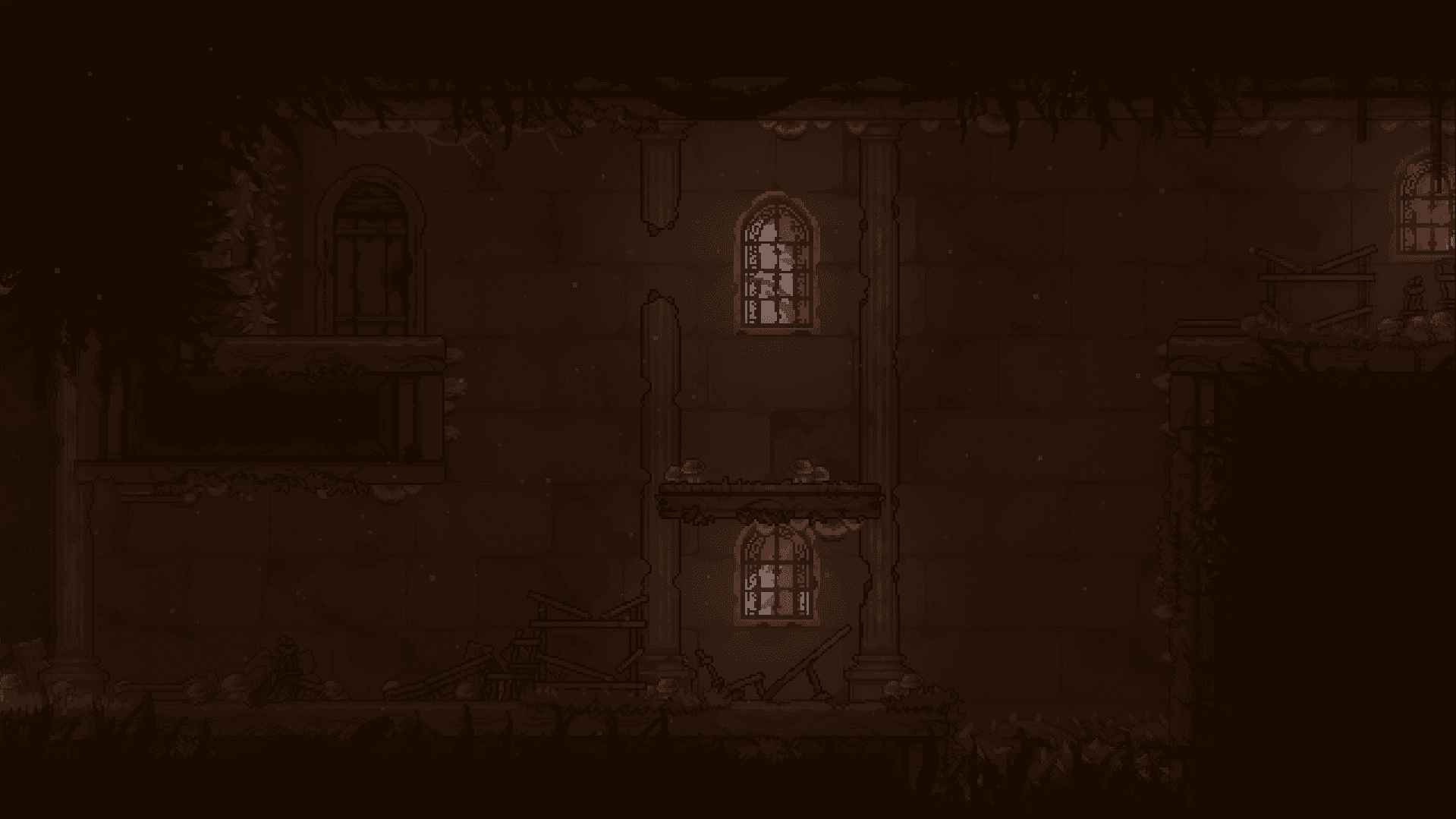 An abandoned looking home with purple mushrooms growing from its wood.
