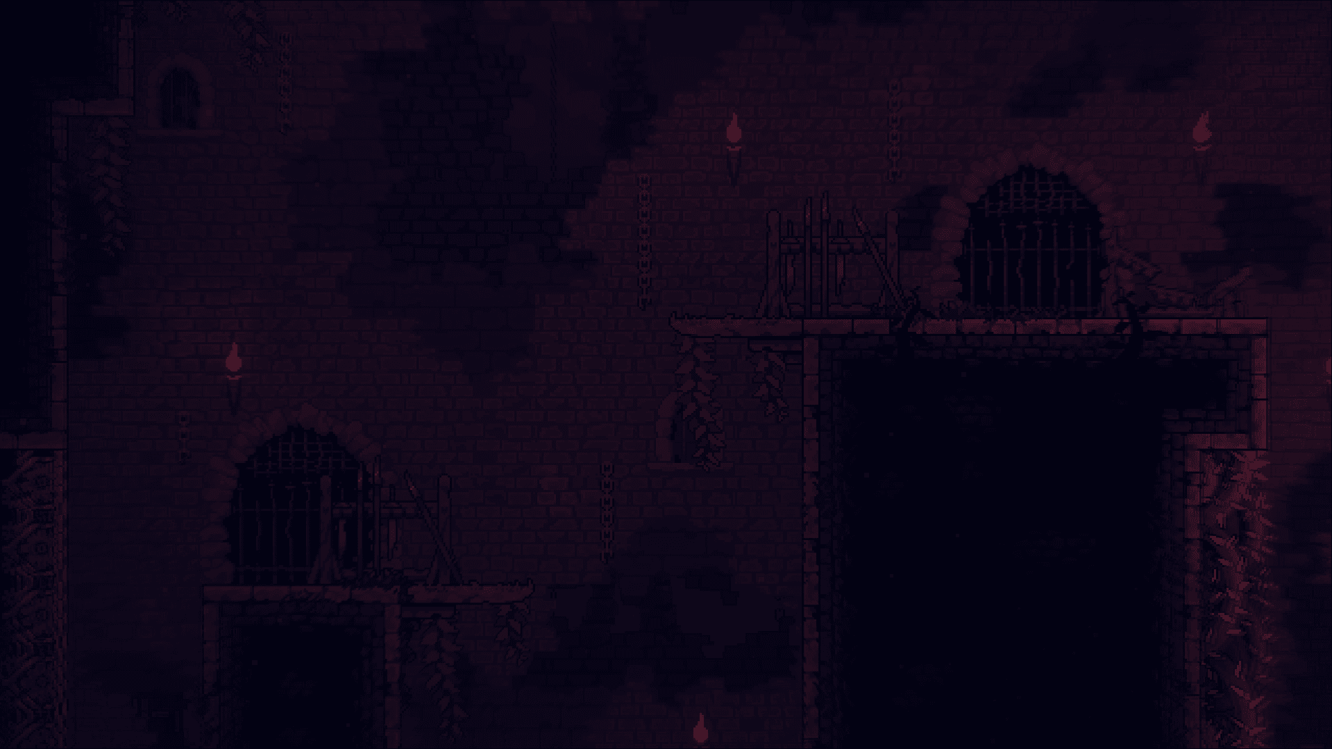 A dark dungeon illuminated by torchlight.